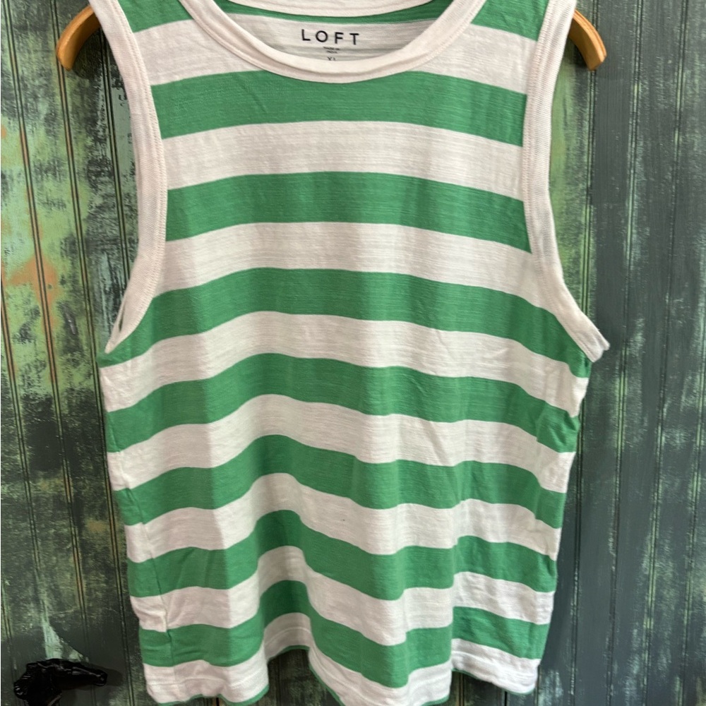 LOFT Green and White Sleeveless Top